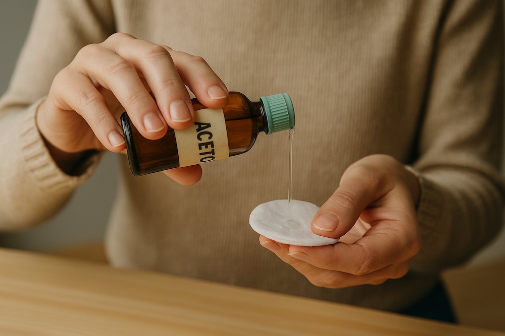 czym rozpuścić kropelkę - wacik z acetonem czym rozpuścić kropelkę - zmywacz do paznokci z acetonem