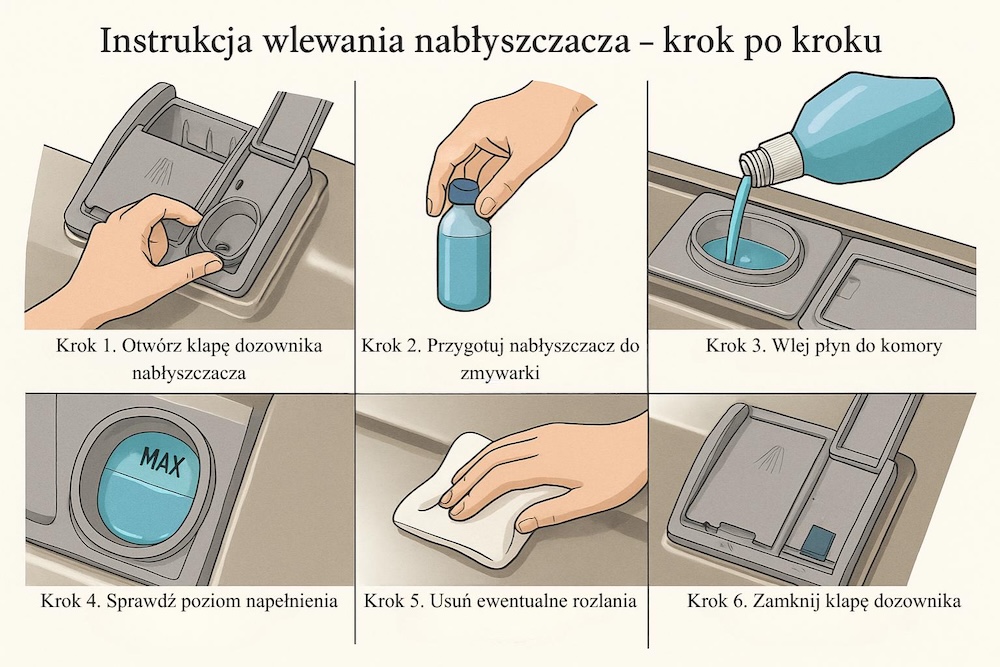 gdzie wylewać nabłyszczacz do zmywarki - wskazówki gdzie wylewać nabłyszczacz do zmywarki - krok po kroku