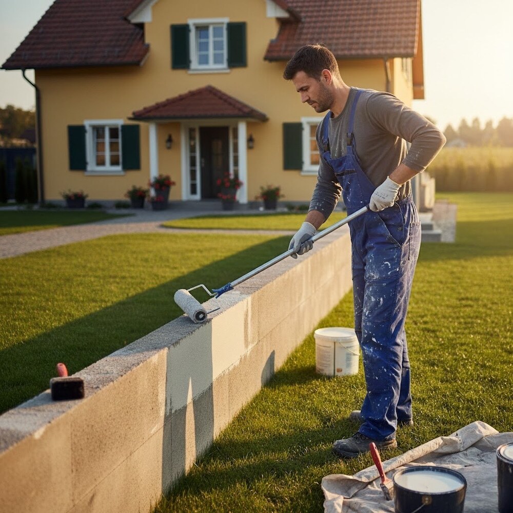 malowanie murku gruntem gruntowanie murku w ogrodzie