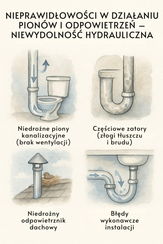 Dlaczego woda schodzi, a jest bulgotanie w rurach? Problemy z pionem lub odpowietrzeniem Nieprawidłowości w działaniu pionów i odpowietrzeń