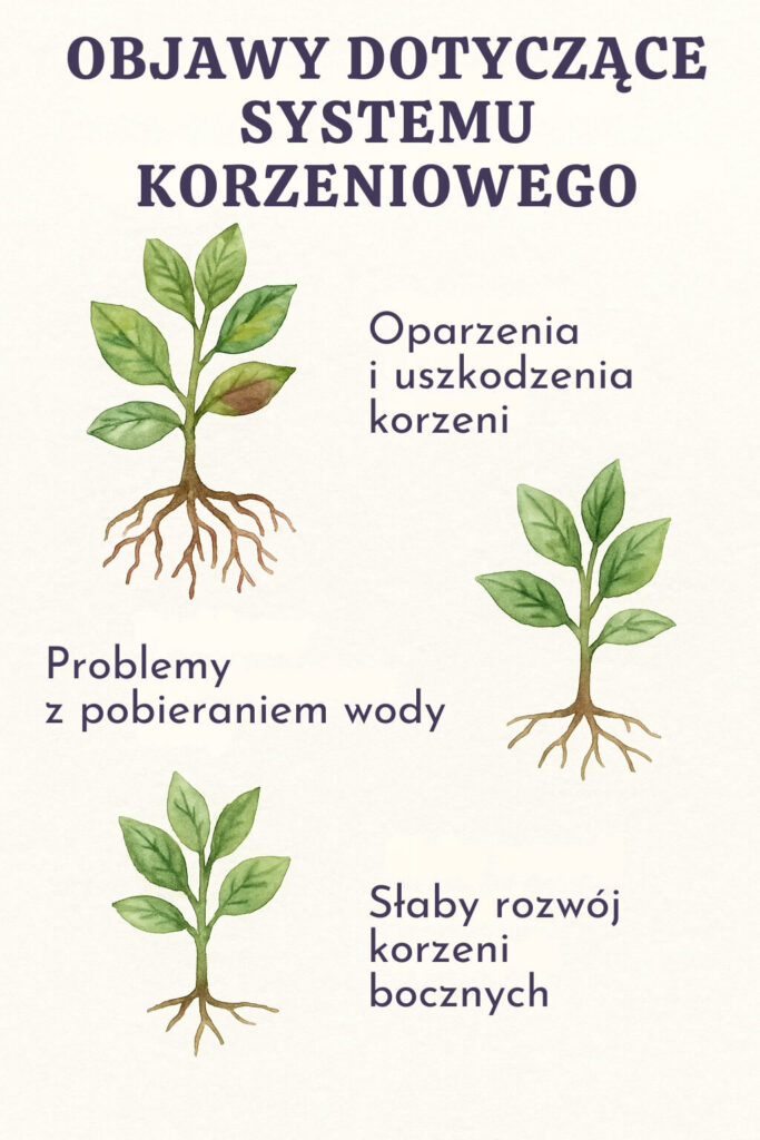 system korzeniowy u borówki przy przenawożeniu system korzeniowy przenawożonej borówki