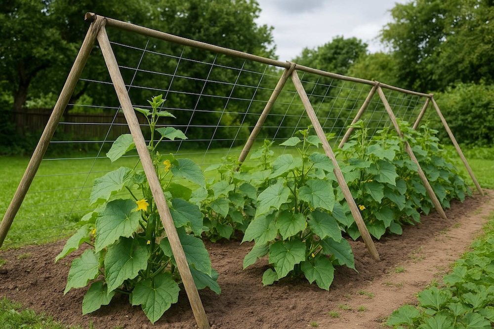 jak podwiązać ogórki - konstrukcja na nogach 