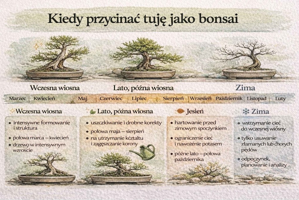 jak przyciąć tuje na bonsai - terminy prac jak przyciąć tuje na bonsai - kalendarz