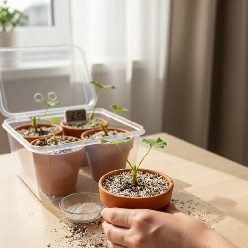 ukorzenianie pelargonii w podłożu