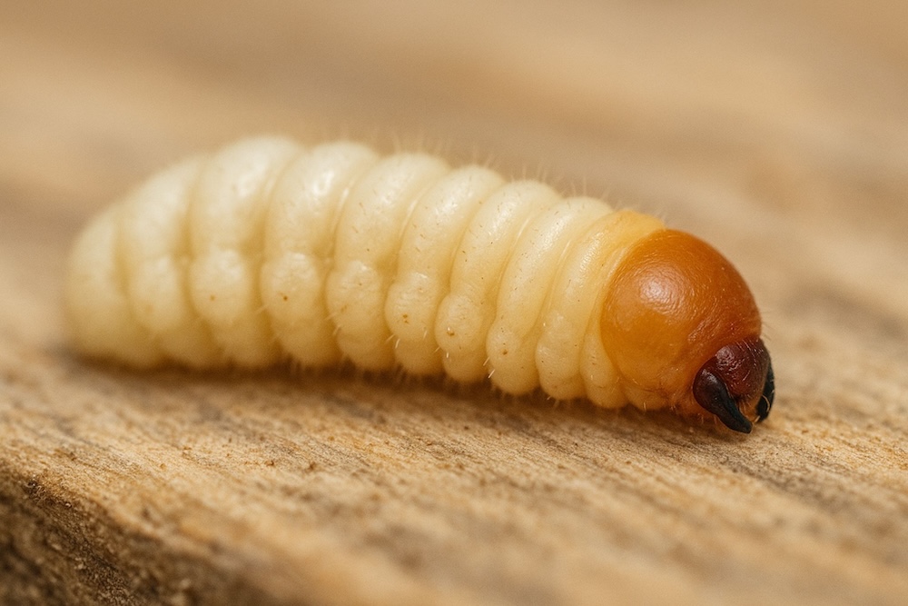 larwa kornika na drewnie 