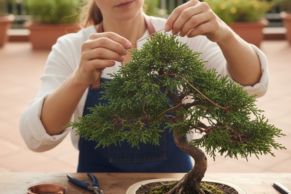 kształtowanie tui drucikiem formowanie tui drutem