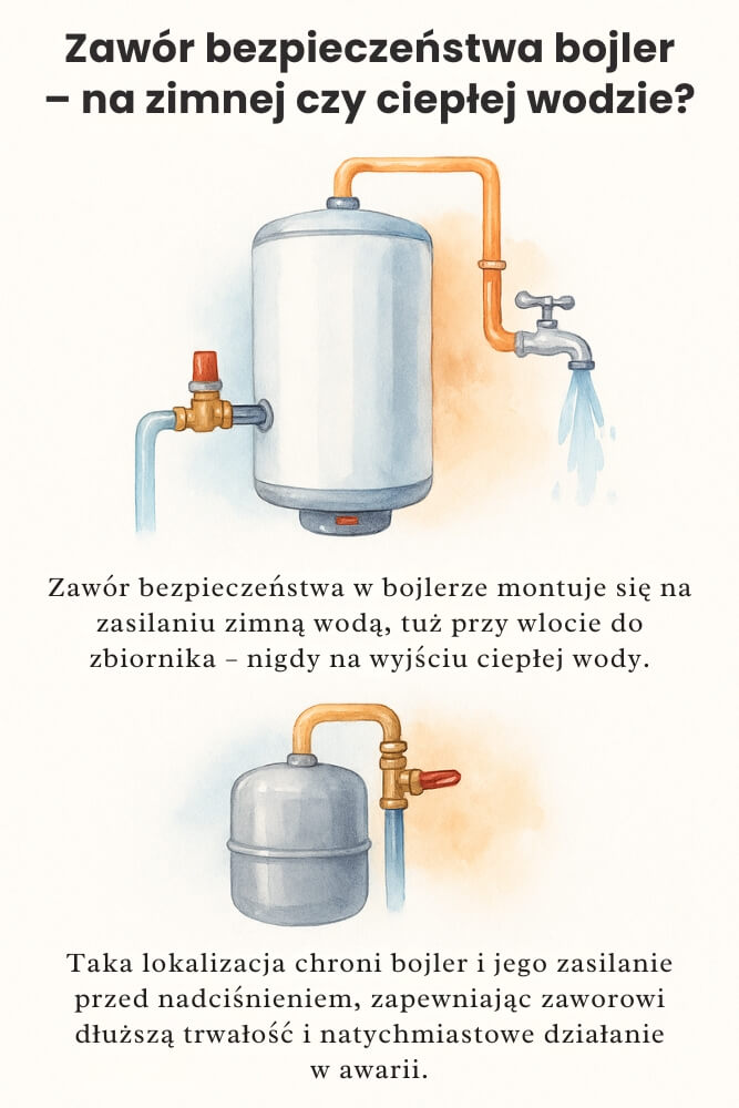 odpowiedź - zawór bezpieczeństwa bojler na zimnej czy ciepłej wodzie infografika - zawór bezpieczeństwa bojler na zimnej czy ciepłej wodzie